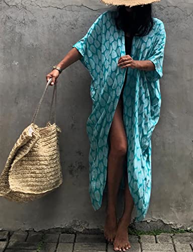 Image of Bsubseach Stylish Tie Dye Open Front Long Kimono Swimsuit Coverup for Women