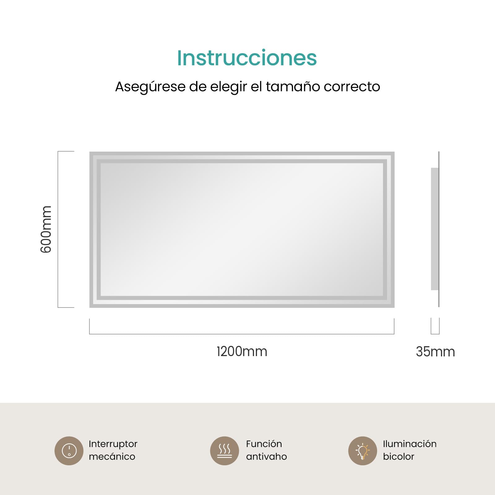 EMKE Espejo Baño con Luz Led, 60x120 cm, Antivaho, Interruptor de Palanca | Espejo de Baño,2 temperaturas de Color (Blanco cálido/Blanco frío), Horizontal/Vertical, Espejo LED, IP44