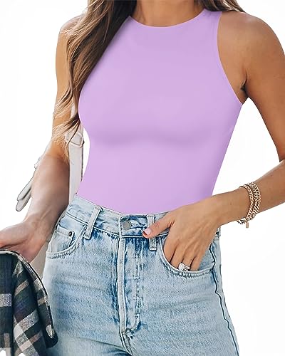 Image of MANGOPOP Women's Tank Top Bodysuit Crew Neck Sleeveless Racerback Halter Ribbed Body Suits Sexy Summer Going Out Tops