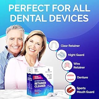 Retainer Cleaner & Denture Cleanser - 180 Effervescent Tablets 6 Month Supply Removes Stains, Discoloration, Odors, Plaque Clear Aligners, Mouth Night Guard, All Dental/Oral Appliances