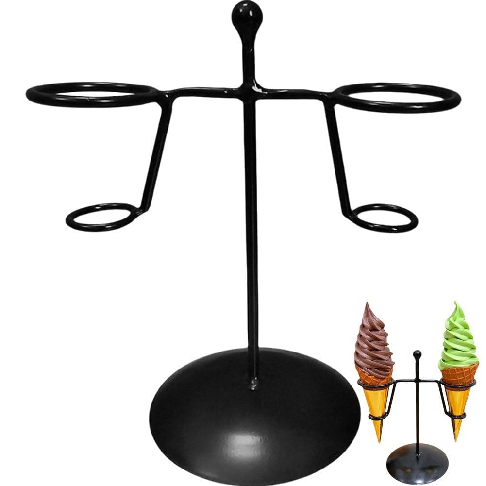 Baokuan Black Ice Cream Cone Holder Reusable Cone Stand With Base Metal Food Display Rack For Birthday Party Wedding Christmas