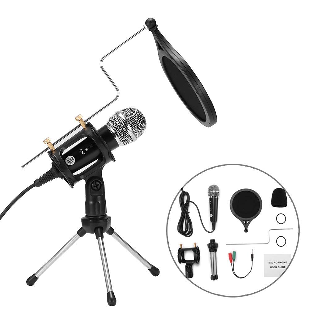 Zestaw mikrofonu pojemnościowego PC Studio, regulowany mikrofon z dwuwarstwowym filtrem, przenośny składany statyw, ministojak do nagrywania głosu, wideokonferencji, śpiewu