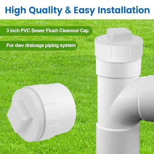 Image of 3 inch PVC Sewer Cleanout Adapter with Plug Pipe Fitting, PVC DWV Flush Sewer Cleanout Cap for Outdoor Garden, RVs Sewer or Drainage Piping Connect System