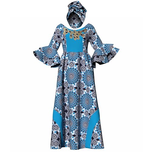 Image of iooiooi Womens African Print Party Maxi Dress Tradition Dashiki Ankara Long Dress & Headwrap