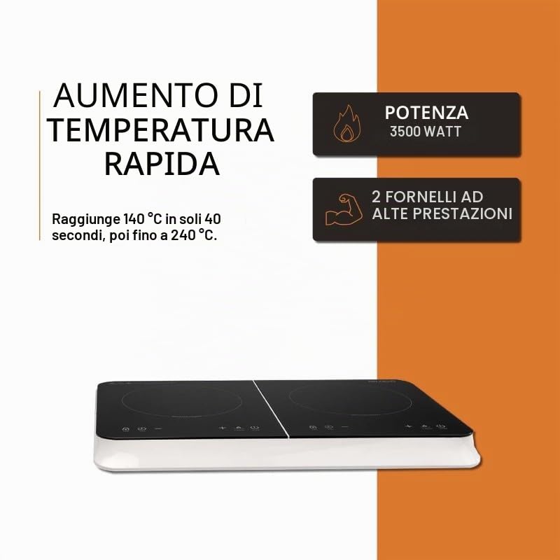 Piastra a induzione portatile con 2 luci BELDEKO – 3500 W – Design Premium, affidabile e robusto, timer, tasti touch, anti-trabocco, 10 livelli di potenza