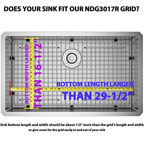 Serene Valley Sink Bottom Grid 29-1/2" x 16-1/2", Rear Drain with Corner Radius 3/16", Sink Grids Stainless Steel NDG3017R - Thumbnail 2