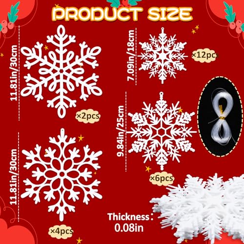 Image of 24pcs Large Christmas Hanging Snowflakes Decorations Outdoor - White Big Snowflake in Different Sizes for Winter Decoration Indoor Outdoor Christmas Tree Holiday Decor