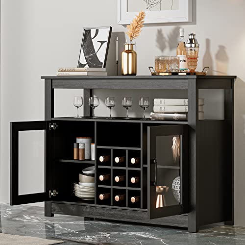 Cozy Castle Buffet Sideboard, Freestanding Buffet Storage Cabinet, Wine Liquor Bar Buffet Cabinet With Removable Wine Rack For Kitchen, Living Room, Dining Room, Black #TOP3