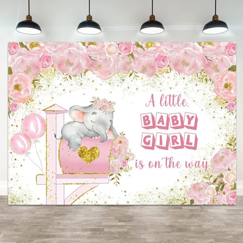 Toile de fond éléphant rose fête prénatale fille 2,1x1,5m