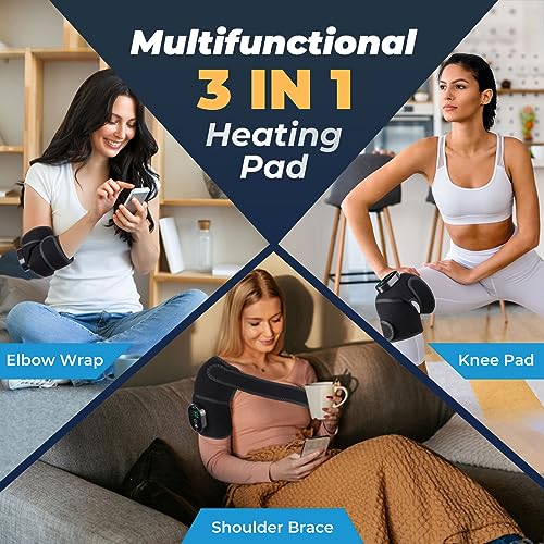 AFDEAL Heated Knee Brace, Cordless Heated Knee Warp, Rechargeable Knee Brace Warmer with 6 Heating Levels, 4 Timer, 3 in 1 Heated Pad for Shoulder Elbow Knee, 1 Pack Black