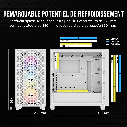 CORSAIR 3000D RGB Airflow Boîtier PC Mid-Tower - 3X AR120 RGB Fans - Support GPU Trois Emplacements - Convient à 8X Ventilateurs 120mm - Design High-Airflow - Blanc