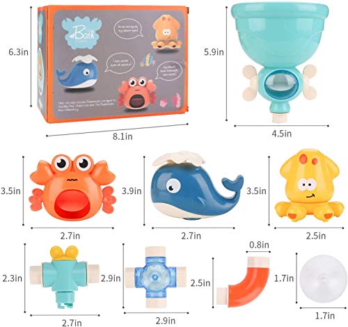 BBLIKE Bath Toys Bathtub Toys for Toddlers Kids 1 2 3 4 5+ Year Old Girls Boys, DIY Preschool Bath Pipes Toy, Cute Animal Water Spray Baby Bath Toys-Colorful