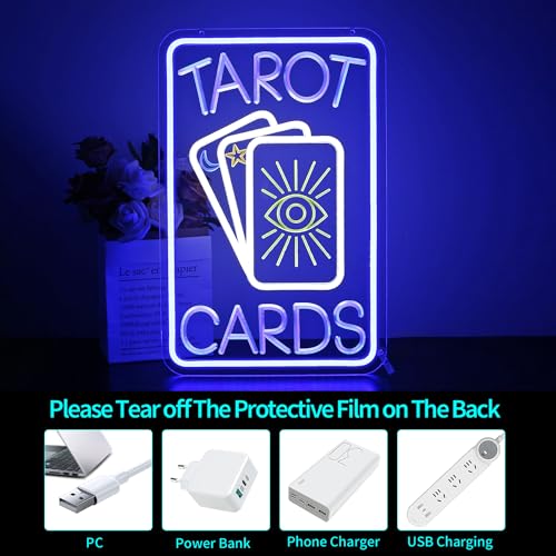 Image of Blue & White Neon Sign for Wall Decor Led Light Sign Neon Light for Room Party Home Wall Decor USB Powered - Tarot Cards
