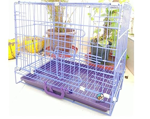 Image of Dog Trust Double Door Folding Metal Dog Cage with Paw Protector Easy to Move with Removable Tray Suitable for Small Puppy (24 Inch Purple Cage)
