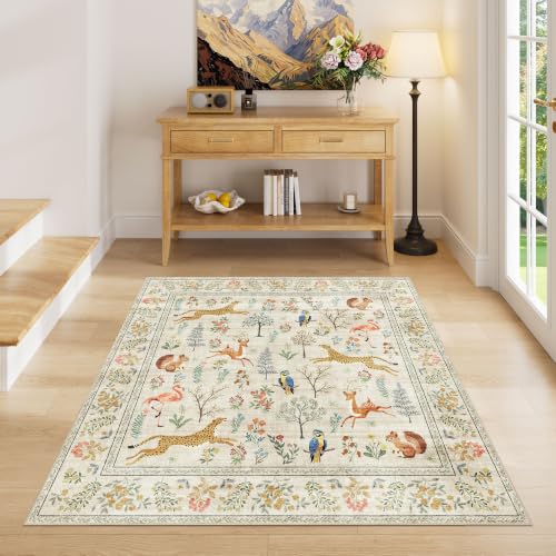 DUKINO 4x4 Square Area Rug for Entryway, Lightweight Animal Print Washable Rug with Non Slip, Non Shedding & Low Pile Soft Indoor Carpet for Kitchen, Bedroom, Home Office, Kids Playroom, Beige - Image 3