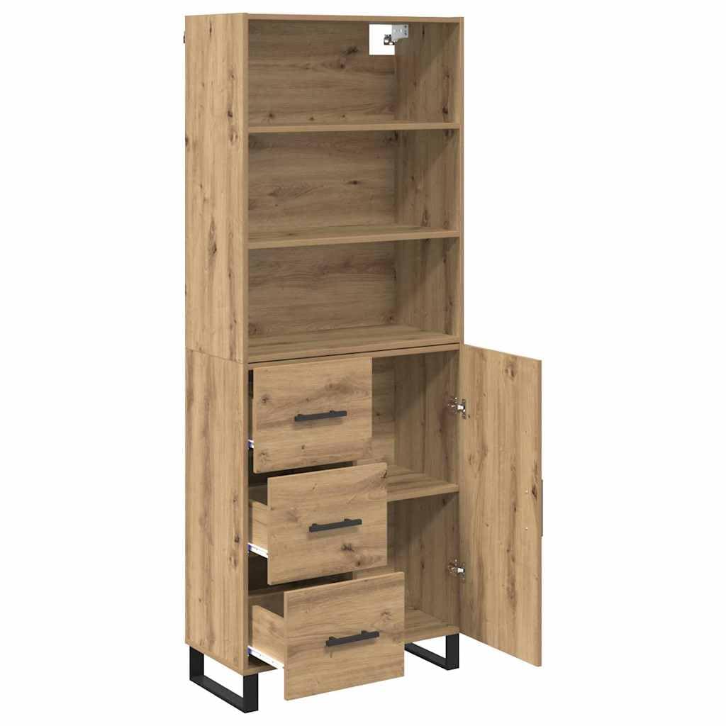 Meuble haut en chêne Artisan 69,5 x 34 x 180 cm avec tiroir et porte, buffet moderne avec beaucoup d'espace de rangement, étagère et étagère pour salon, salle à manger, couloir, bureau