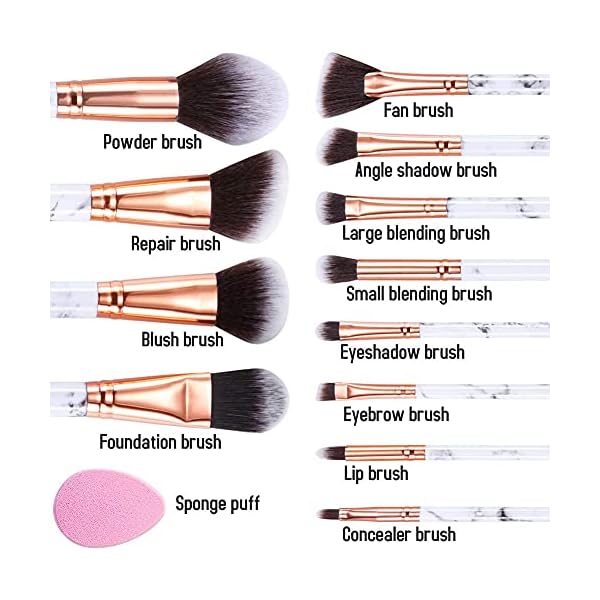 Make Up Pinsel Set Start Makers Professional 12Pcs Set Aus Marmor Pinselset Make up Pinsel Mit Foundation Lidschatten… – Bild 3