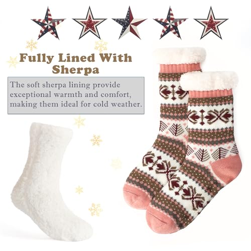 Cozylook Women's Fuzzy Slipper Socks with Non-Slip Grippers, Cozy Fluffy Sherpa Lined, Cute Christmas Gifts4