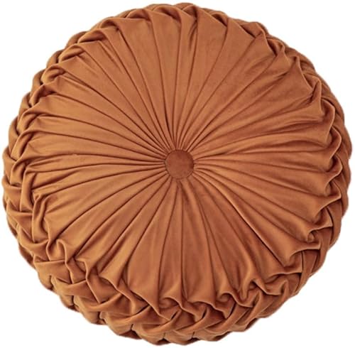 Almohada redonda de terciopelo suave, cojín plisado para asiento de calabaza, 15 x 15 pulgadas, almohada redonda decorativa para el suelo, cama,