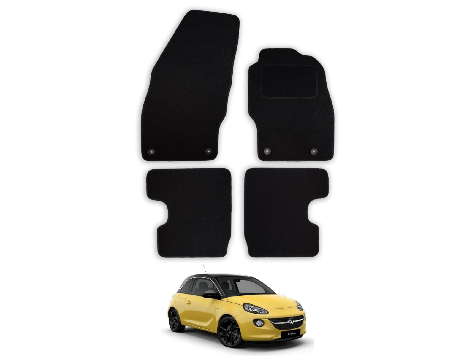 Vauxhall Adam (2012-2019) Car Mats Accessories Tailored Fit Carpet Floor Mats Non Slip Black Trim Full Coverage Compatible Accessory Front Rear Set Anti Slip Granulated Backing Hand-Finished Clips