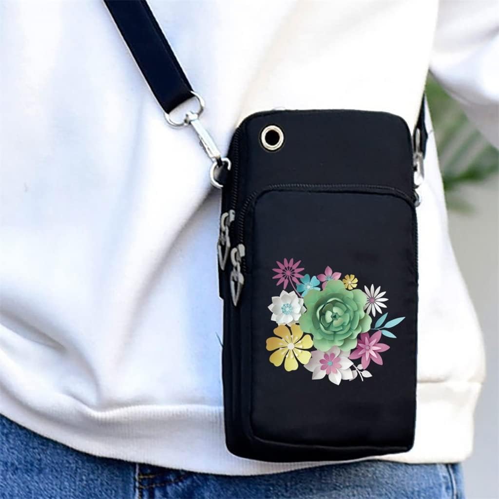 Simple Ladies Mini Sports Bags Multifunction Arm Bag Print Wallet Universal Mobile Phone Case Pouch Black