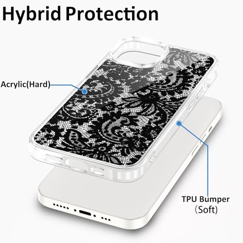 Coque iPhone 15 transparente dentelle noire fleurie vintage antichoc - 6