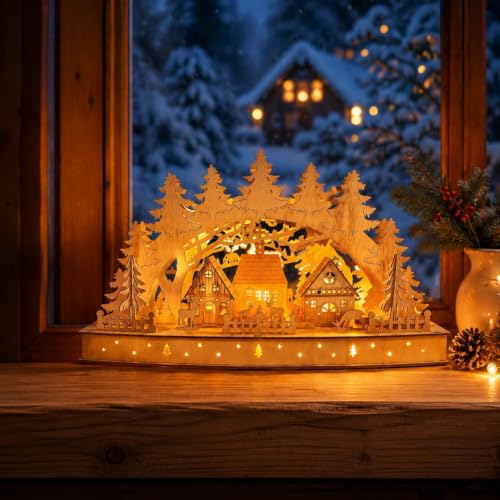 Kleiner Schwibbogen aus Holz mit LED-Beleuchtung und Timer - Weihnachtsdeko