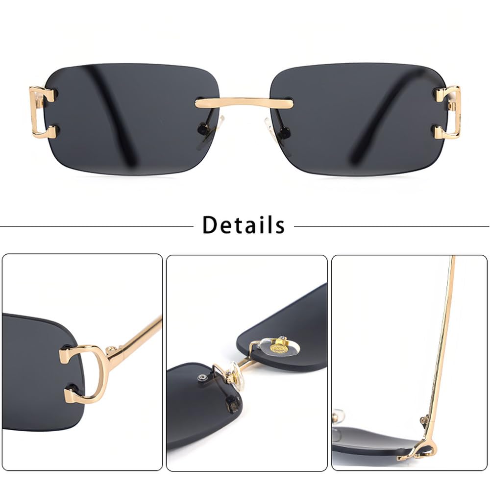 CATERSIDE Rechteckige Sonnenbrille Herren Randlos Weiß Kupfer Kleine Quadratische Sonnenbrille Für Damen Gradientengläser Outdoor Brillen UV400