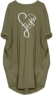 Women's Faith Oversize Baggy T Shirt Causal Loose Party Short Midi Dresses with Pockets