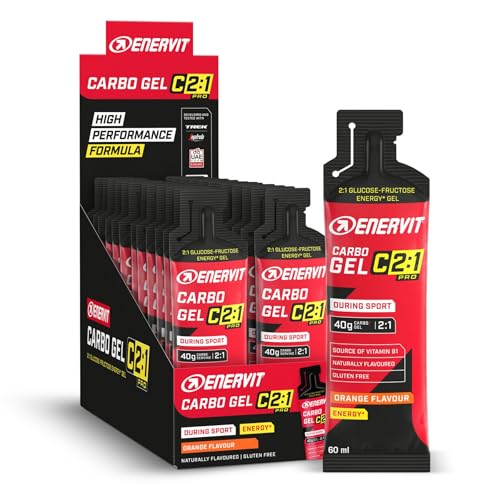 Enervit, Carbo Gel C2:1PRO Orange, Gel Energetico, 40g di Carboidrati, Per Attività ad Alta Intensità, +50% di Carboidrati Assorbiti, Gusto Arancia, Senza Glutine, Alta Digeribilità, 24 Pack da 60ml