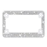 XCLPF Motorcycle White Bling License Plate Frames,Diamond Rhinestone Motorcycle License Plate Holder,Motorbike White Crystals License Plate Cover,Motorcycle License Plate Accessories