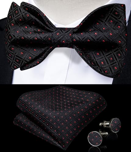 Image of DiBanGu Men Bow Tie Paisley Striped Self-Bow Tie for Men and Silk Woven Bowtie Pocket Square Cufflinks Wedding Party