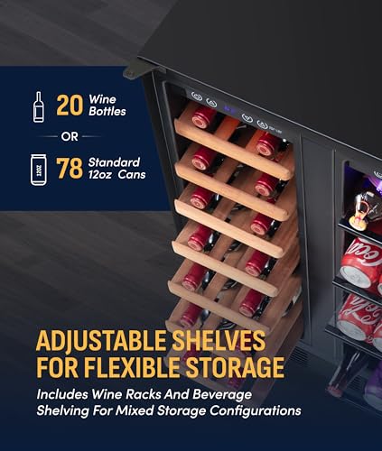 Image of NewAir 24 inch Dual Zone Beverage Refrigerator & Wine Cooler for 20 Bottles & 78 Cans | Freestanding or Built-In Under Counter Mini Fridge for Beer, Wine and Soda | Black Stainless Steel