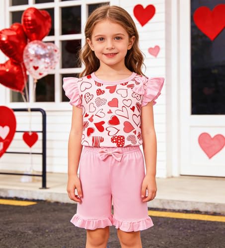 Image of Barlver Girls 2 Piece Short Set Baby Girl Summer Clothes Ruffle Sleeve T-Shirt and Bow Knot Shorts Toddler Girl Outfit Set