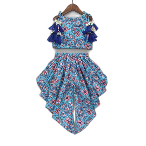 Image of Bridezilla Fab Girls Cotton Blend Peplum Kurta And Dhoti Pant Set
