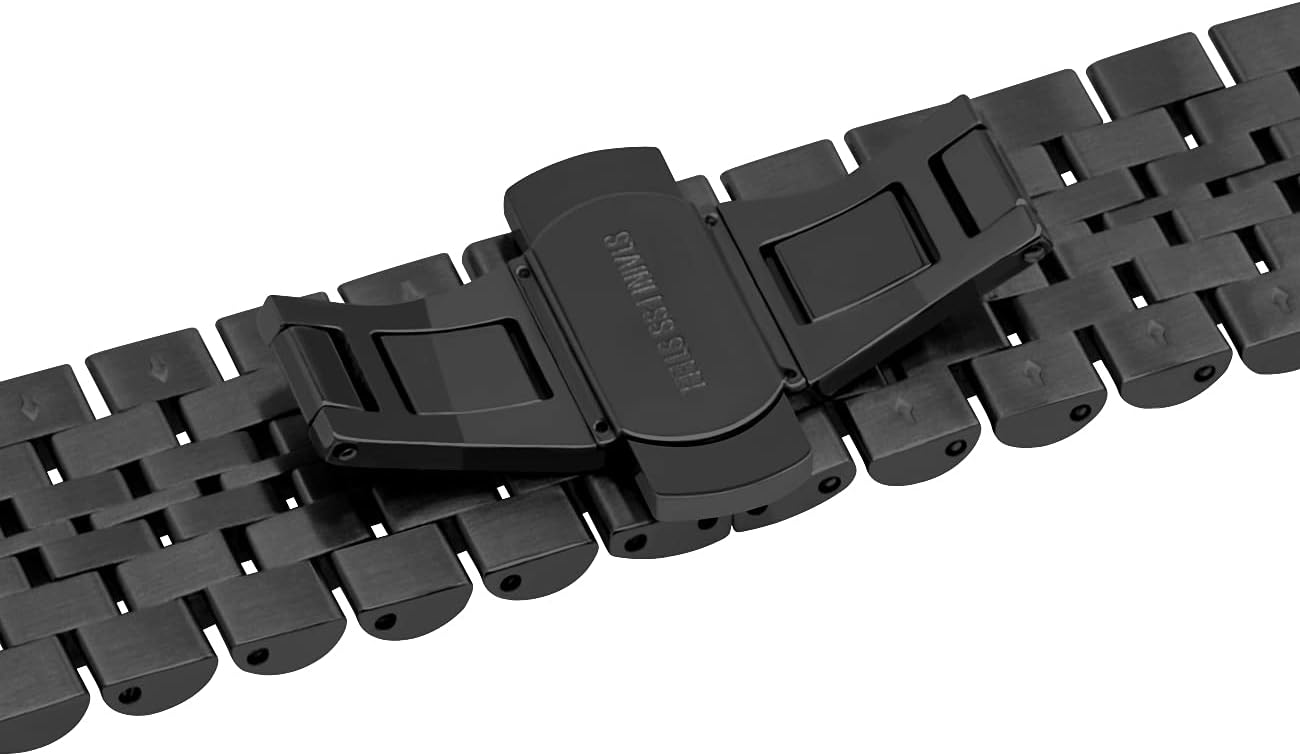 Kai Tian 20mm 22mm Black Silver Gold Metal Watch Band, Stainless Steel Quick Release Bracelet Straps 7 Rows, Butterfly Buckle Deployment Clasp for Men Women