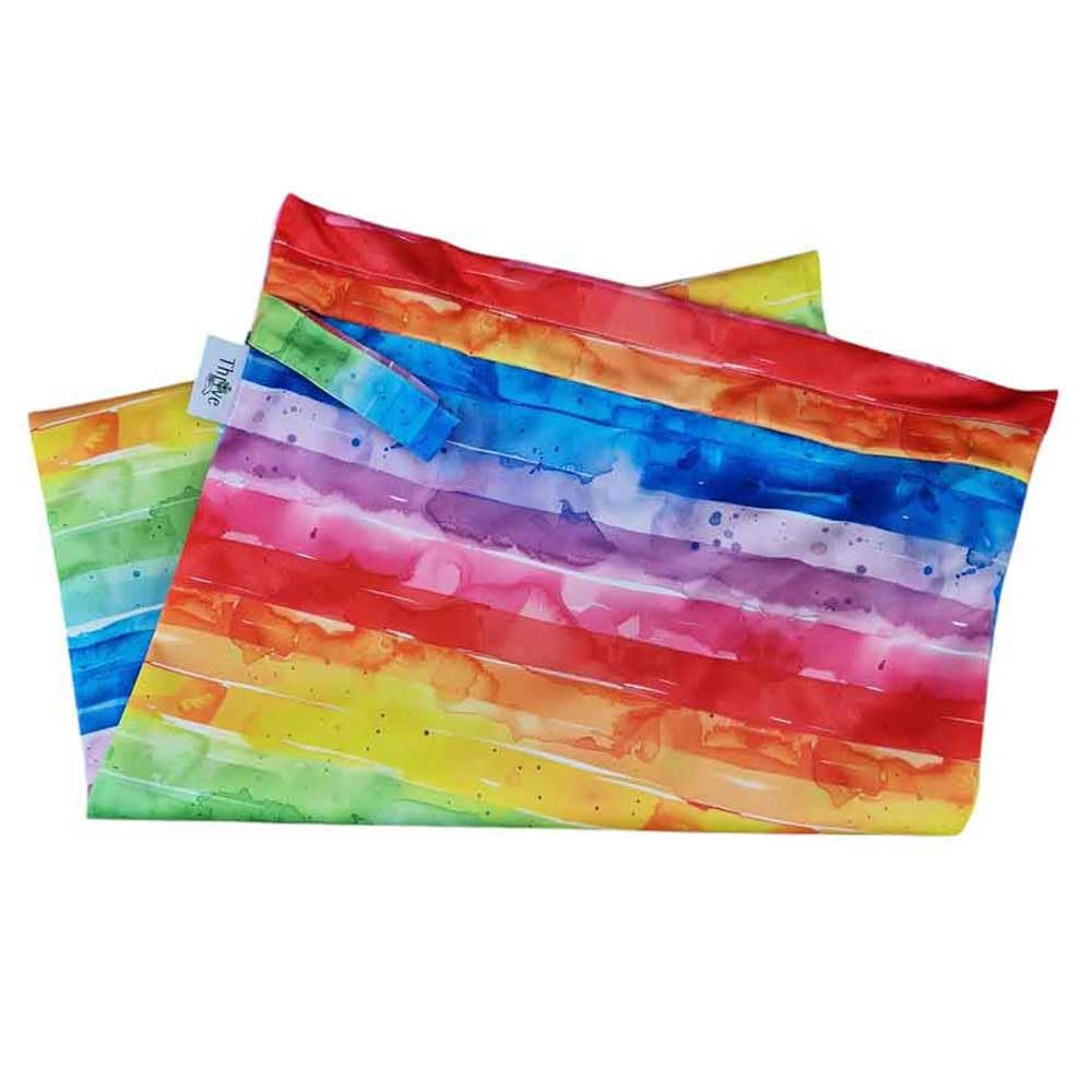 The Nappy Lady Thrive Wet Bag, Waterproof Storage for Nappies and Wet Items, Zip Closure, Essential Accessory for Cloth Nappies and eco Friendly households (Rainbow Splashes, Large)
