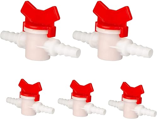 JENSWILL Paquete de 5 válvulas de bola de púas de 38 pulgadas de diámetro exterior en línea con lengüeta de manguera para riego por goteo y