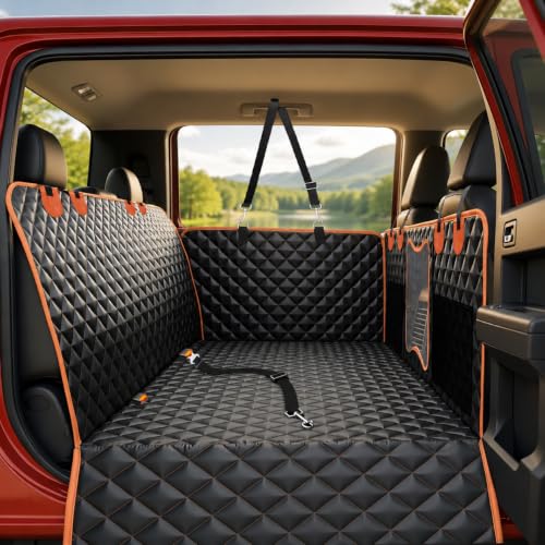 Back Seat Extender for Dogs,Dog Car Seat Cover for Back Seat with Hard Bottom Holds 500 lbs,Car Seat Protector,Waterproof Extender for Dogs,Dog HammockPet Bed for Full-Size Cars,SUVs, Small Trucks