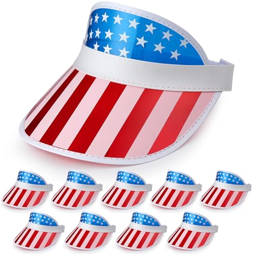 Image of Vabean American Flag Visor 4th of July Hat UV Protection Plastic Patriotic USA Visor Cap for Women Men Beach Accessories