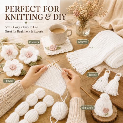 Image of MAQIHAN Acrylic Yarn for Crocheting - Soft Knitting Yarn for Crafts, 15x20g | White Skeins for Crocheting DIY Bulk for Handicraft Knitting Scarves Ideal Gift for Beginners Adults