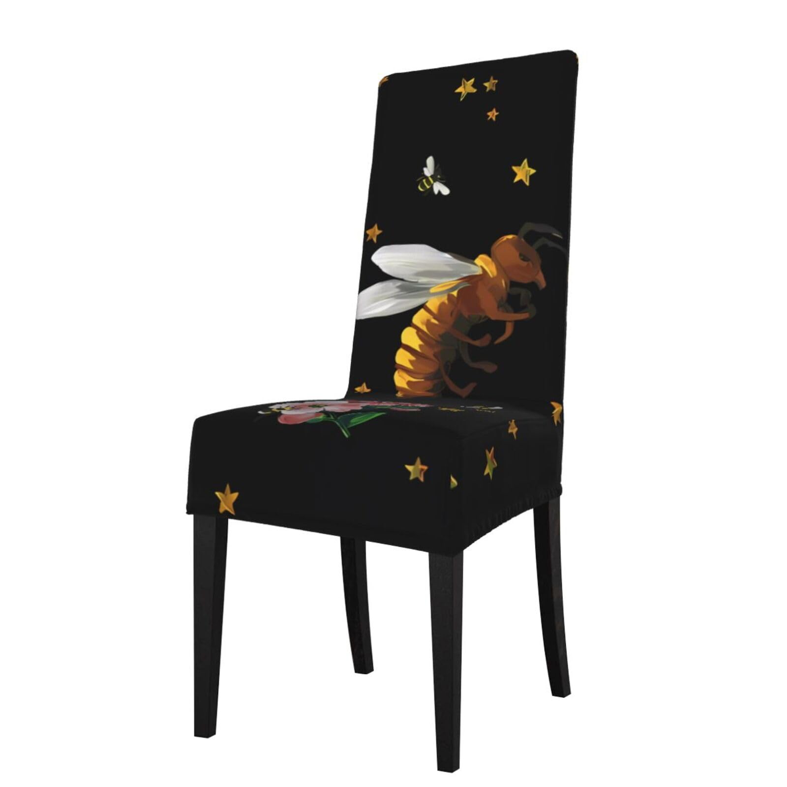 YYHWHJDE Stars and bees Prints Dining Chair Throw Covers – Stretchable Polyester Blend Protects Your Chairs with Easy Style & Easy Care