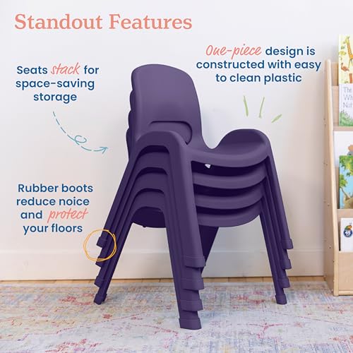 Image of ECR4Kids Plastic Stackable SitRight Chair, 11in, Classroom Furniture, Eggplant, 4-Pack