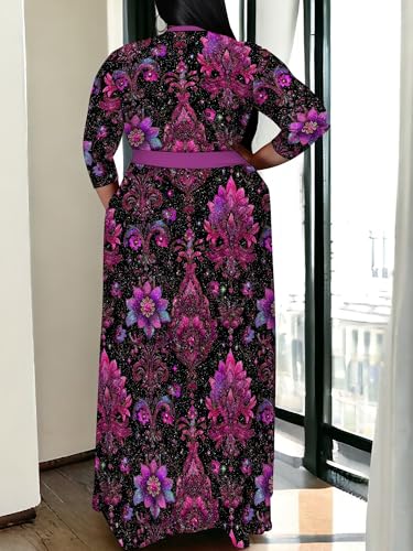 Image of SUZONANA Women's Plus Size Maxi Dresses Casual Loose Short Sleeve Long Maxi Dress with Belt Wedding