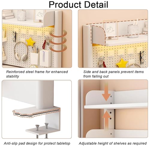 Generisch Lochwand-Organizer-Paneele. Klemmbares Tischregal mit Lochwand – 3-stöckiges Schreibtischregal für Homeoffice, Gaming und Studentenwohnheim – 100 cm (39,4 Zoll) weißes Aufbewahrungsregal.