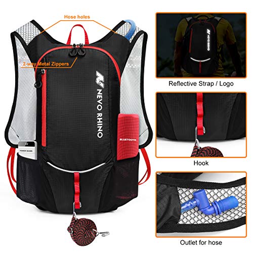 NEVO Rhino Hydration Backpack Pack with 3l/2l Water Bladder for Hiking Running Cycling Climbing Skiing,Insulated, Big Waist Bags (Black Nylon with EVA 2l Bladder, 2 Lite EVA Bladder)