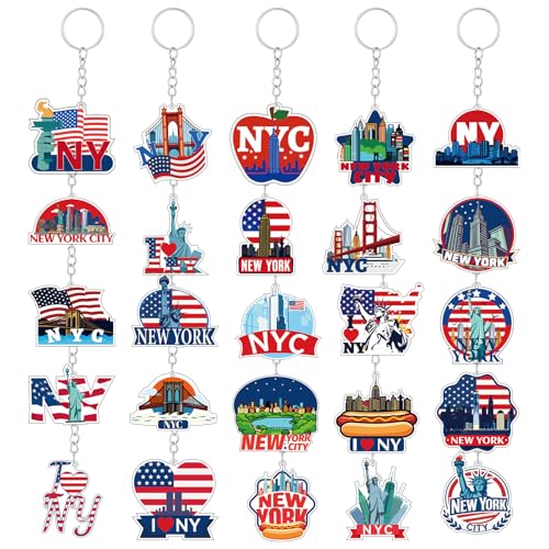 25 Pcs New York Souvenirs Gifts New York Keychain NYC Souvenirs from USA Metal Keychain Includes...