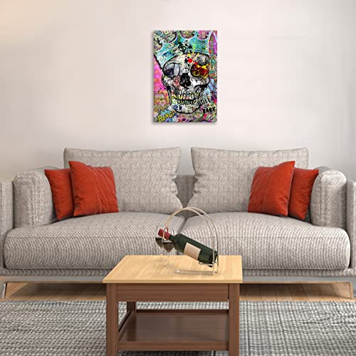 Kawahone Banksy Canvas Wall Art,Graffiti Canvas Wall Art, Graffiti Skull Art Painting Poster, Colorful Graffiti Street Wall Art, Pop Art Wall Decor Framed Artwork For Home Decor(12" Wx18 H) #TOP4