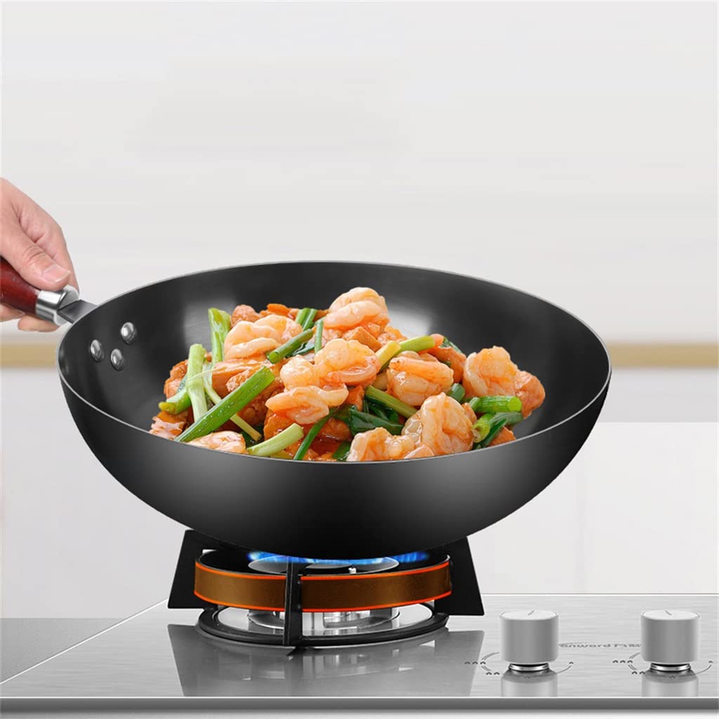 Gusseisen-Antihaft-Wok, traditionelles Kochen, Induktionsherd, Gas-Wok, multifunktionale Pfanne, Bratpfanne, Küchengeschirr (Farbe: A, Größe: 34 cm) vision