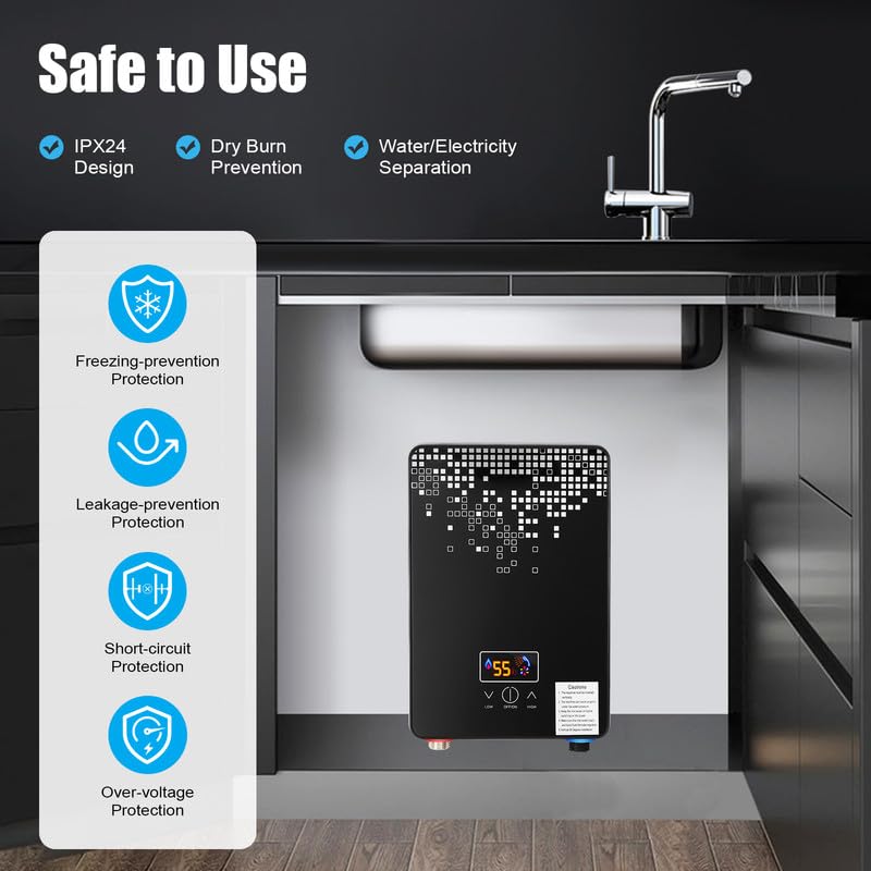 Calentador De Agua Eléctrico Compacto Para Montaje En Pared, Termo Eléctrico Con Indicador LED Para Cocina Y Baño, Negro
